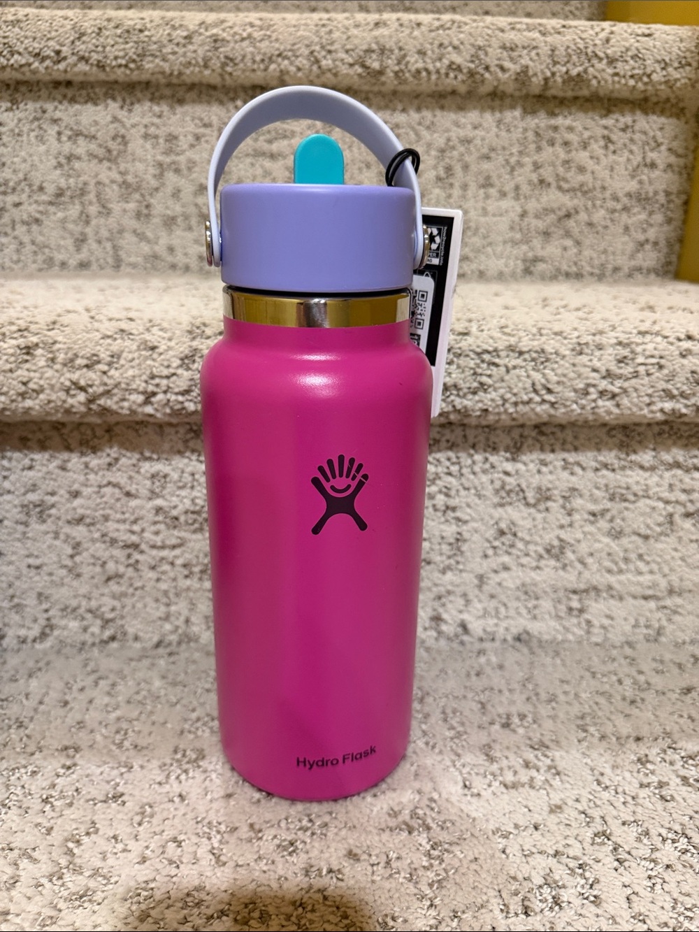 Hydro Flask Hot Pink Bottle with Lavender Cap and Teal Accent